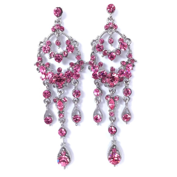 Jim Ball Jewelry - Pink Swarovski Crystal Long Chandelier Earrings